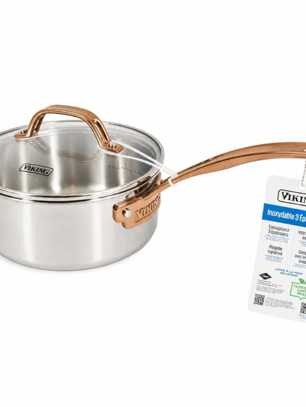 Viking Copper Handle 3-Ply Stainless Steel 1.5 qt Sauce Pan & Glass Lid